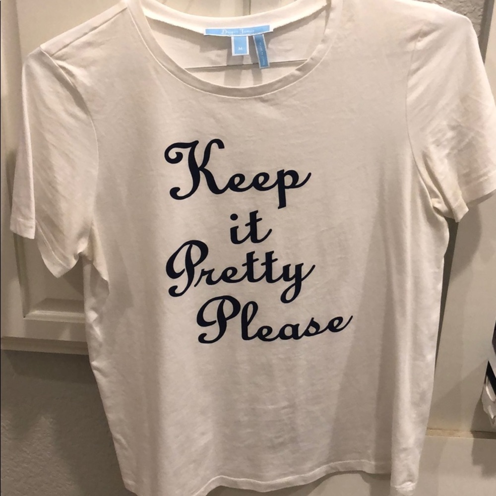 Draper James White Tee with Navy Script "Keep it Pretty Please"